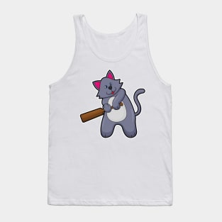 Cat at Cricket with Cricket bat Tank Top